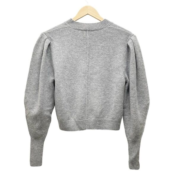 Something Navy Gray Minnie Puff Bishop Sleeve Cashmere Wool Sweater Size Small - Picture 5 of 13